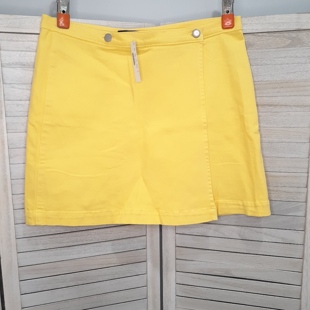 J Crew Yellow Garment-dyed Japanese Denim Wrap Mini Skirt Size 32 - Picture 2 of 8